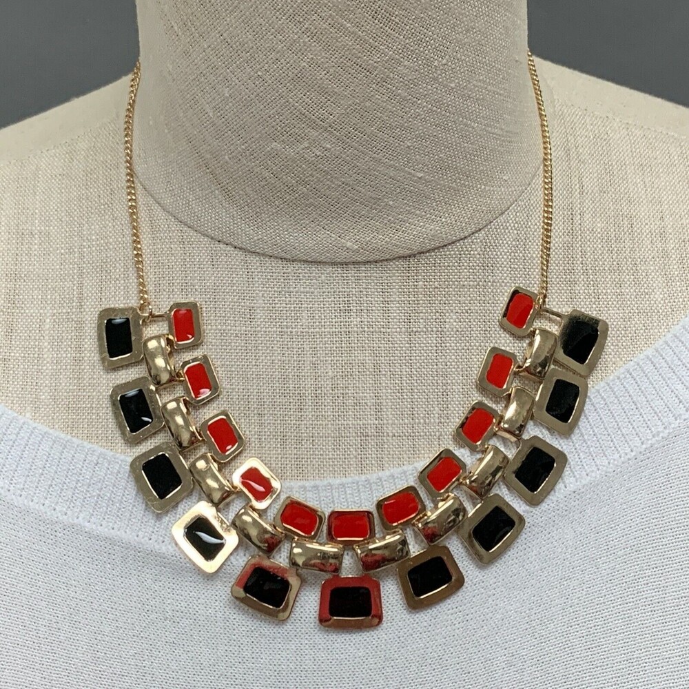Women's Necklace Black Red Gold-tone Multicolor‎ NWOT